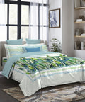 Indulgence Painterly Pattern King Bedsheet Set, Palm|300 TC Cotton| 4 Pillow Covers