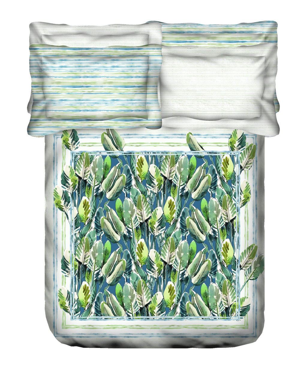 Indulgence Painterly Pattern King Bedsheet Set, Palm|300 TC Cotton| 4 Pillow Covers