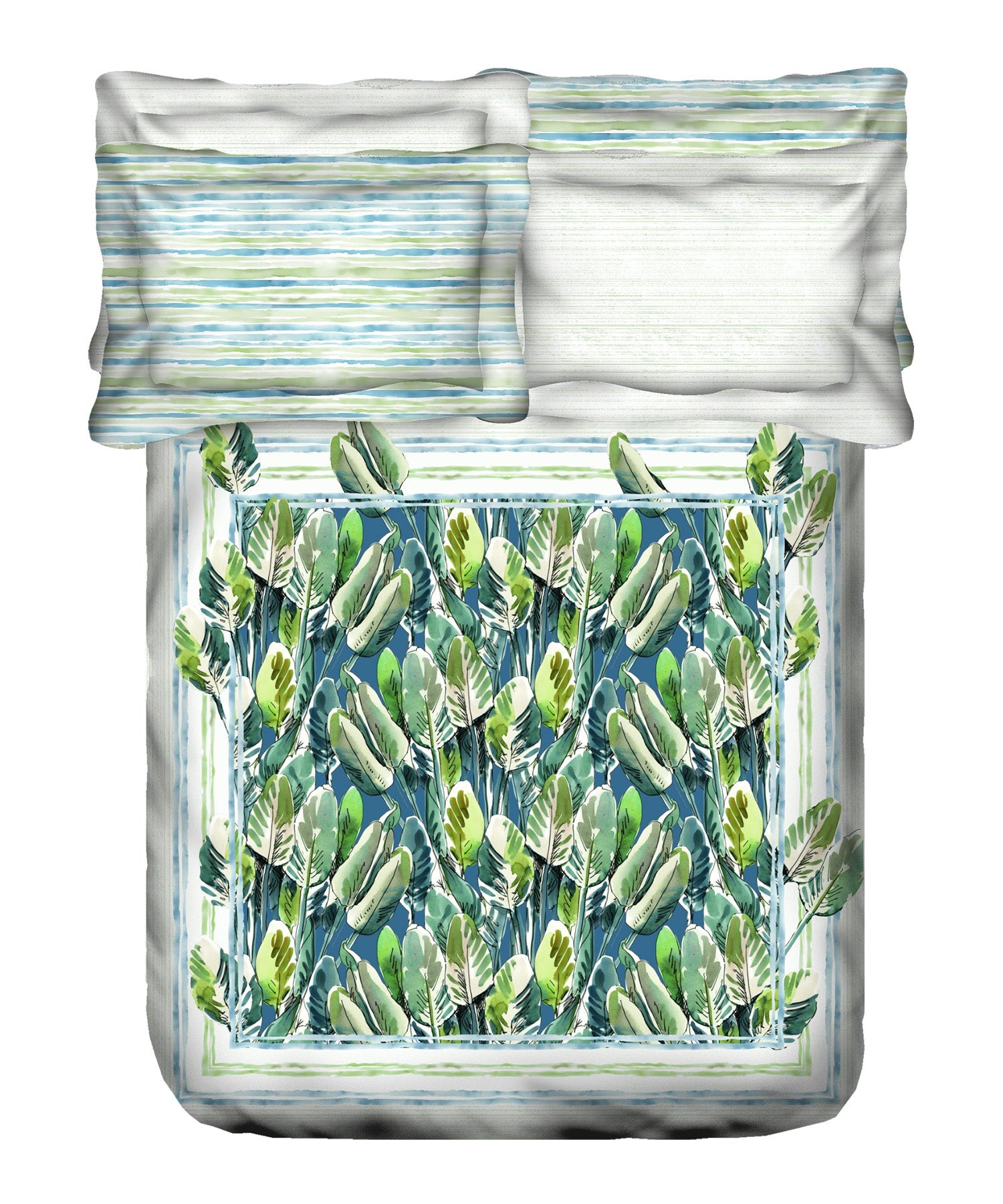 Indulgence Painterly Pattern King Bedsheet Set, Palm|300 TC Cotton| 4 Pillow Covers
