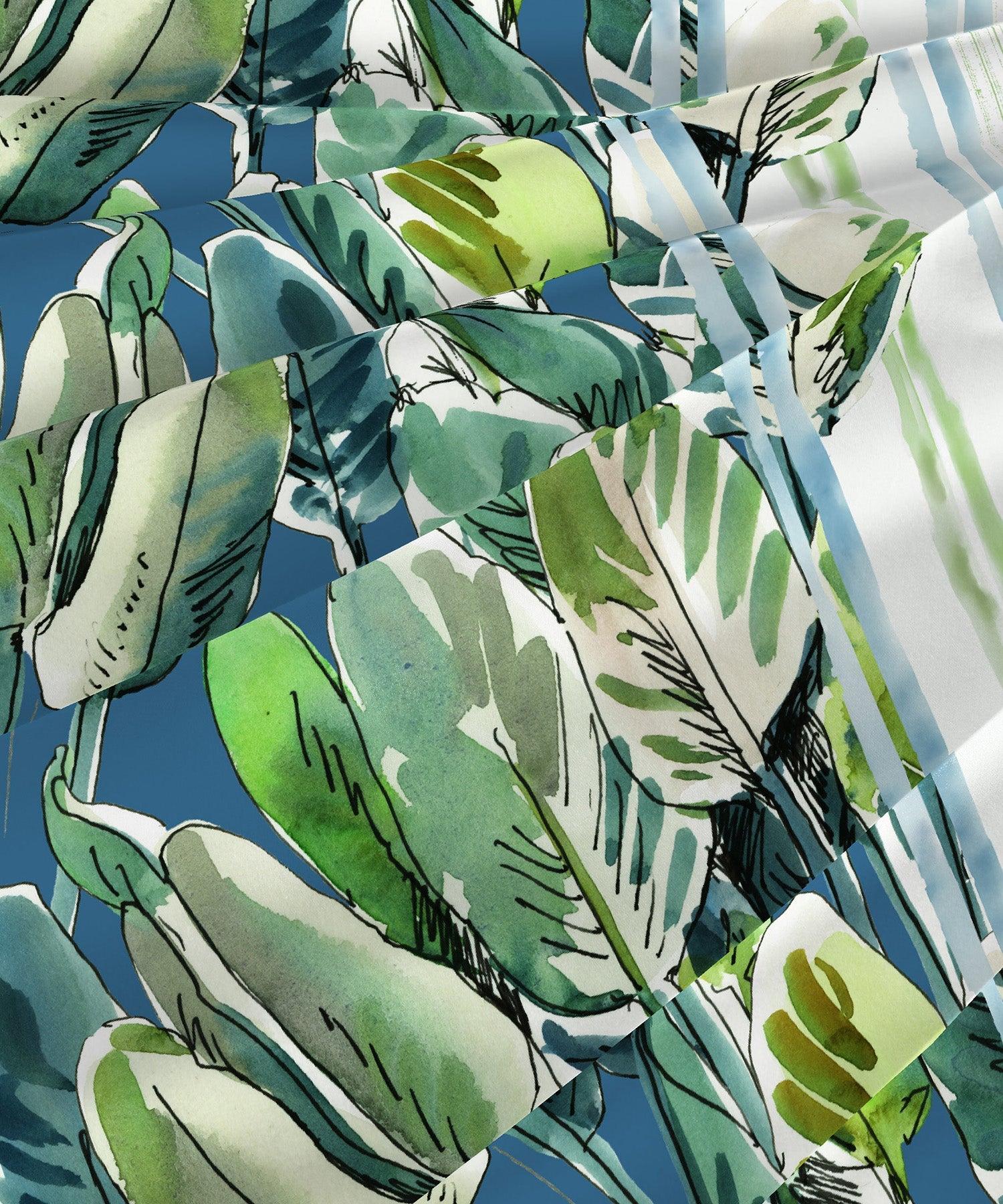 Indulgence Painterly Pattern King Bedsheet Set, Palm|300 TC Cotton| 4 Pillow Covers