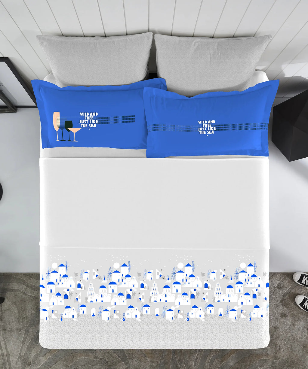 His & Her King Bedsheet Set, Soiree@Sea|144 TC Cotton| 2 Pillow Cover & 2 Cushion Covers