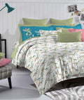 His & Her King Bedsheet Set, Ko Samui|144 TC Cotton| 2 Pillow Cover & 2 Cushion Covers