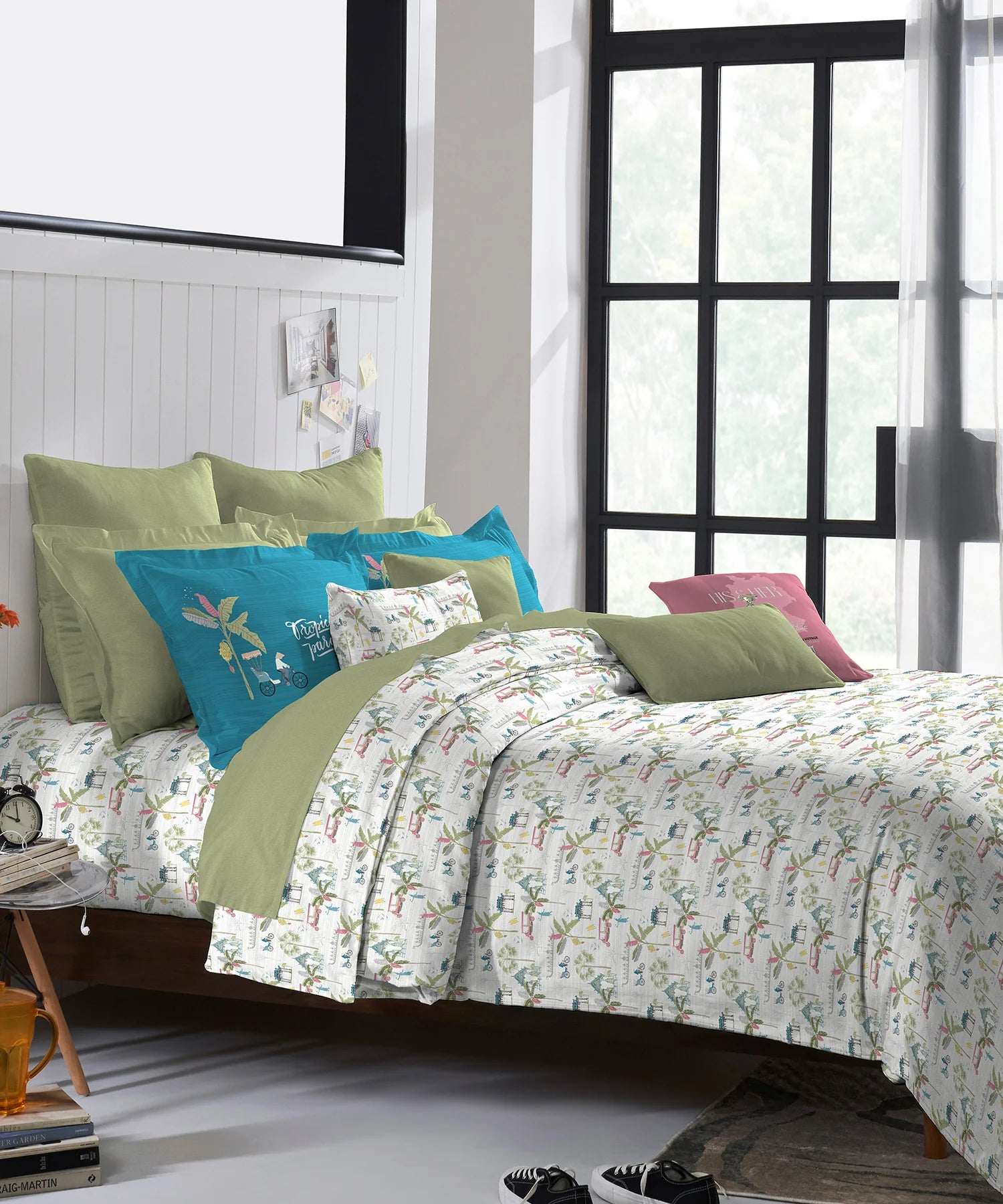 His & Her King Bedsheet Set, Ko Samui|144 TC Cotton| 2 Pillow Cover & 2 Cushion Covers