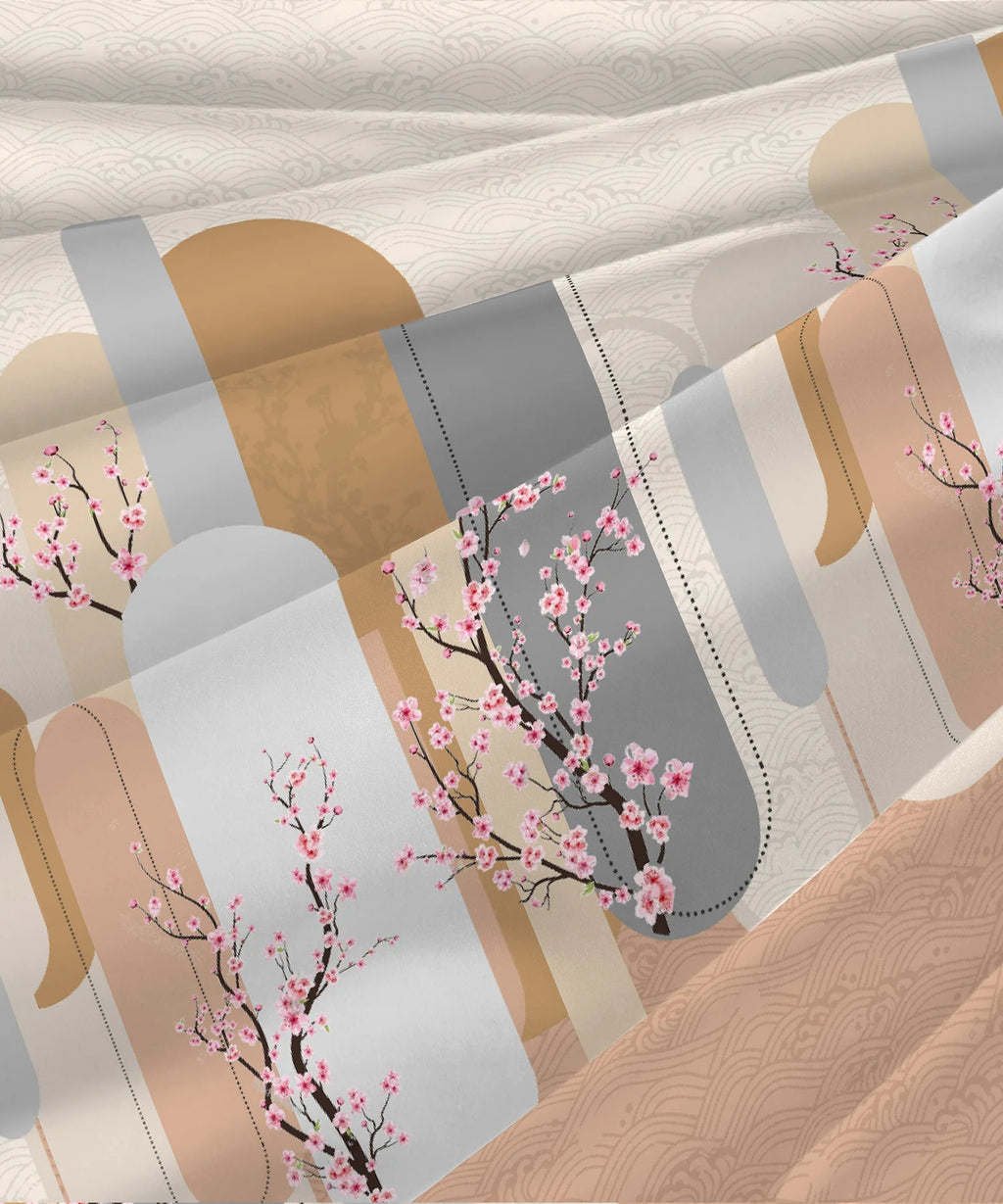 His & Her King Bedsheet Set, Japan Bloom|144 TC Cotton| 2 Pillow Cover & 2 Cushion Covers