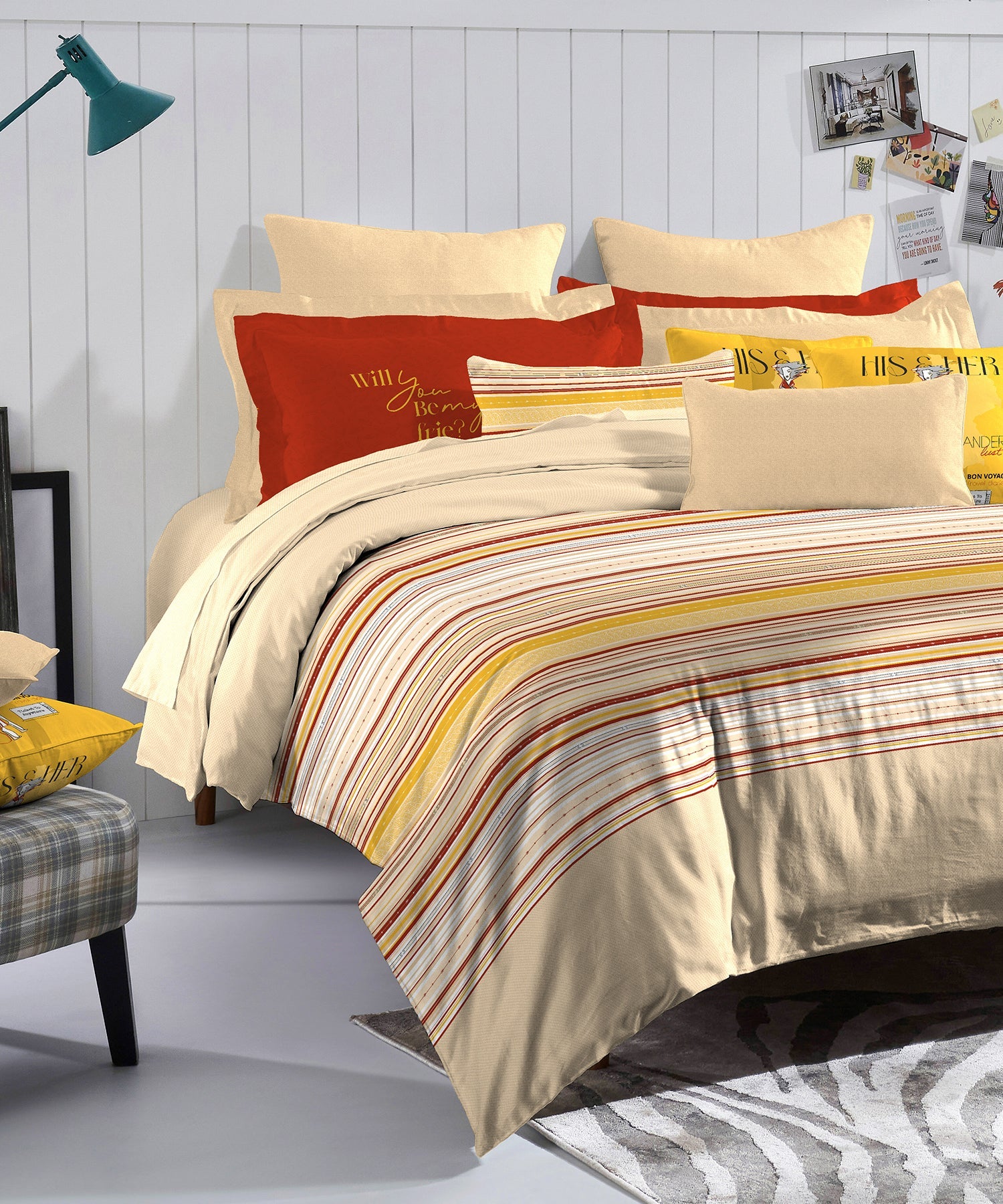 His & Her King Bedsheet Set, Be My Fries |144 TC Cotton| 2 Pillow Cover & 2 Cushion Covers