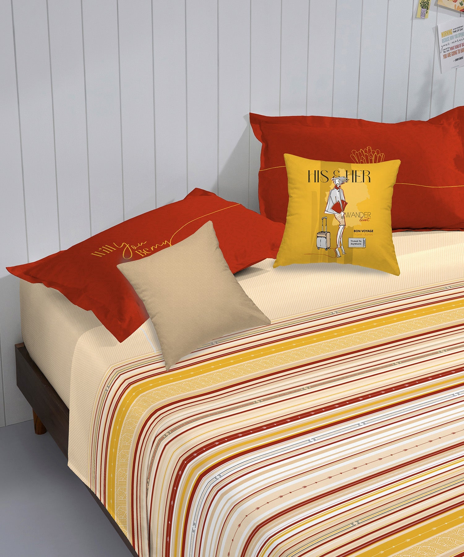 His & Her King Bedsheet Set, Be My Fries |144 TC Cotton| 2 Pillow Cover & 2 Cushion Covers