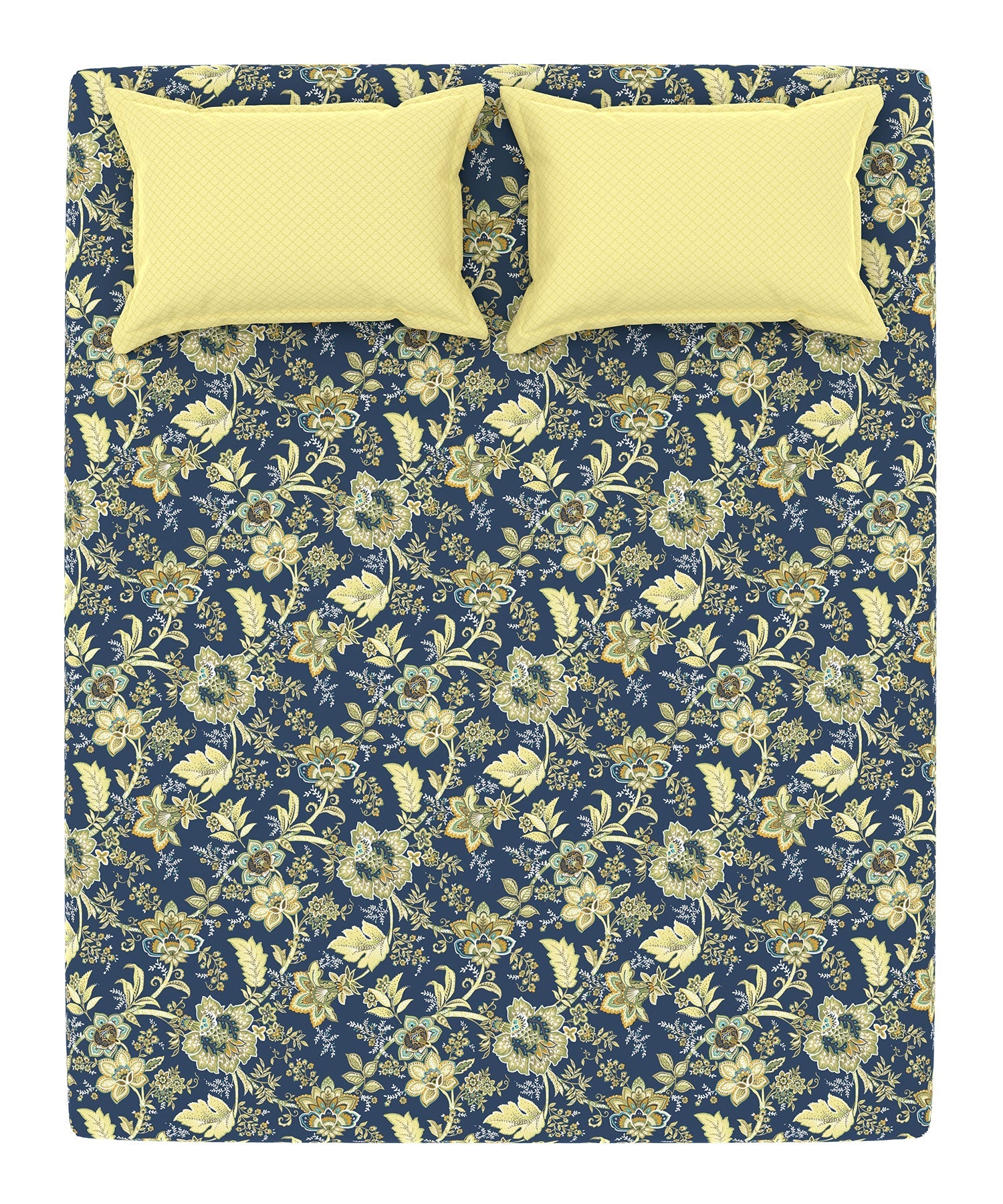 Home Essential King Printed Bedsheet, 144TC, 100% Cotton-Elaila Navy Blue
