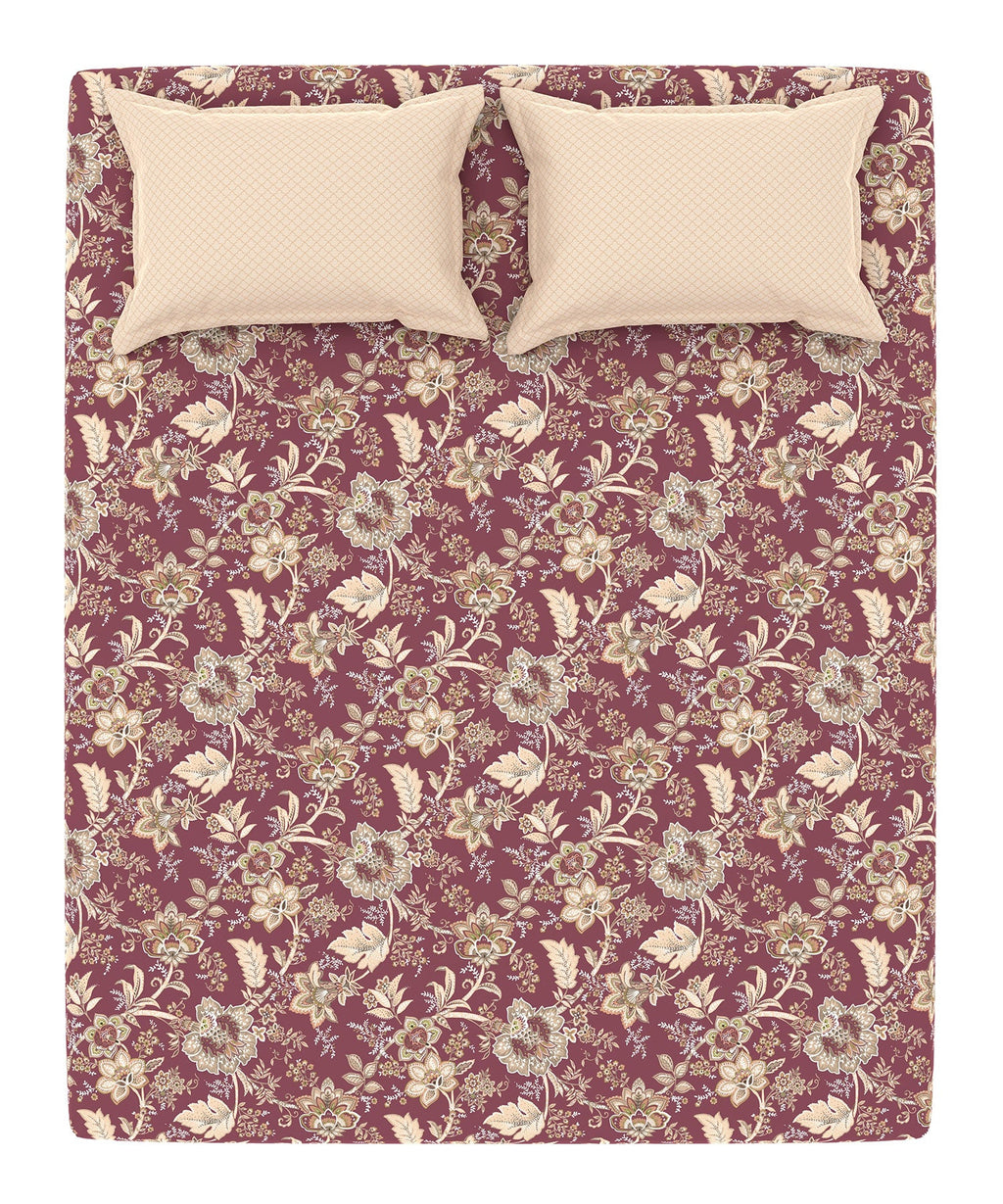 Home Essential King Printed Bedsheet, 144TC, 100% Cotton-Elaila Mauve