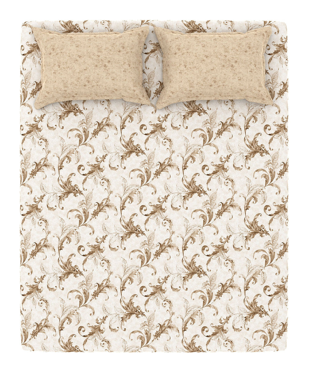 Home Essential King Printed Bedsheet, 144TC, 100% Cotton-Osiris Brown