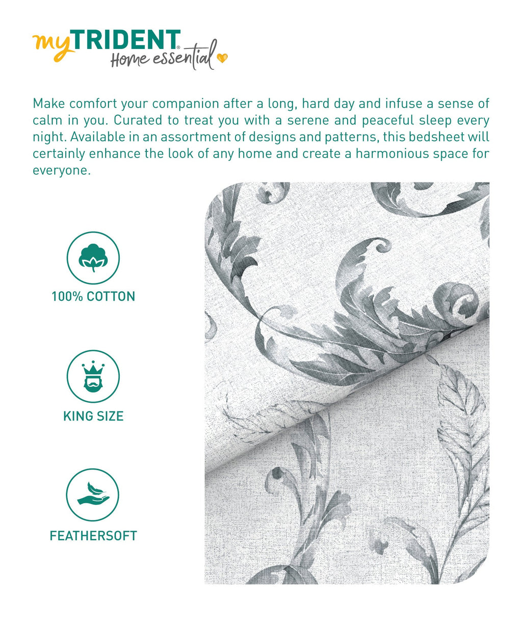 Home Essential King Printed Bedsheet, 144TC, 100% Cotton-Osiris Grey