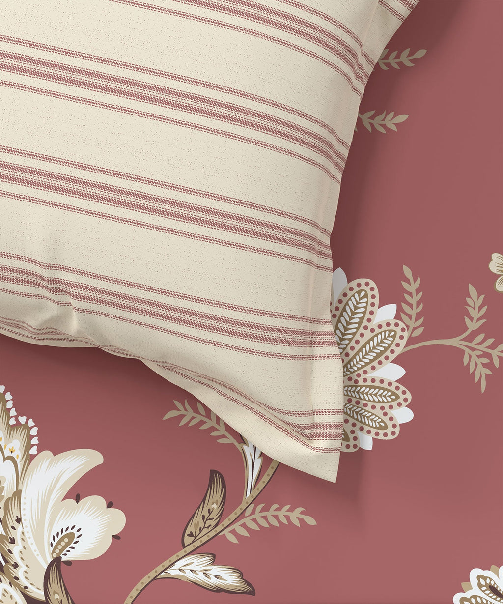 Home Essential King Printed Bedsheet, 144TC, 100% Cotton-Yasmin Red