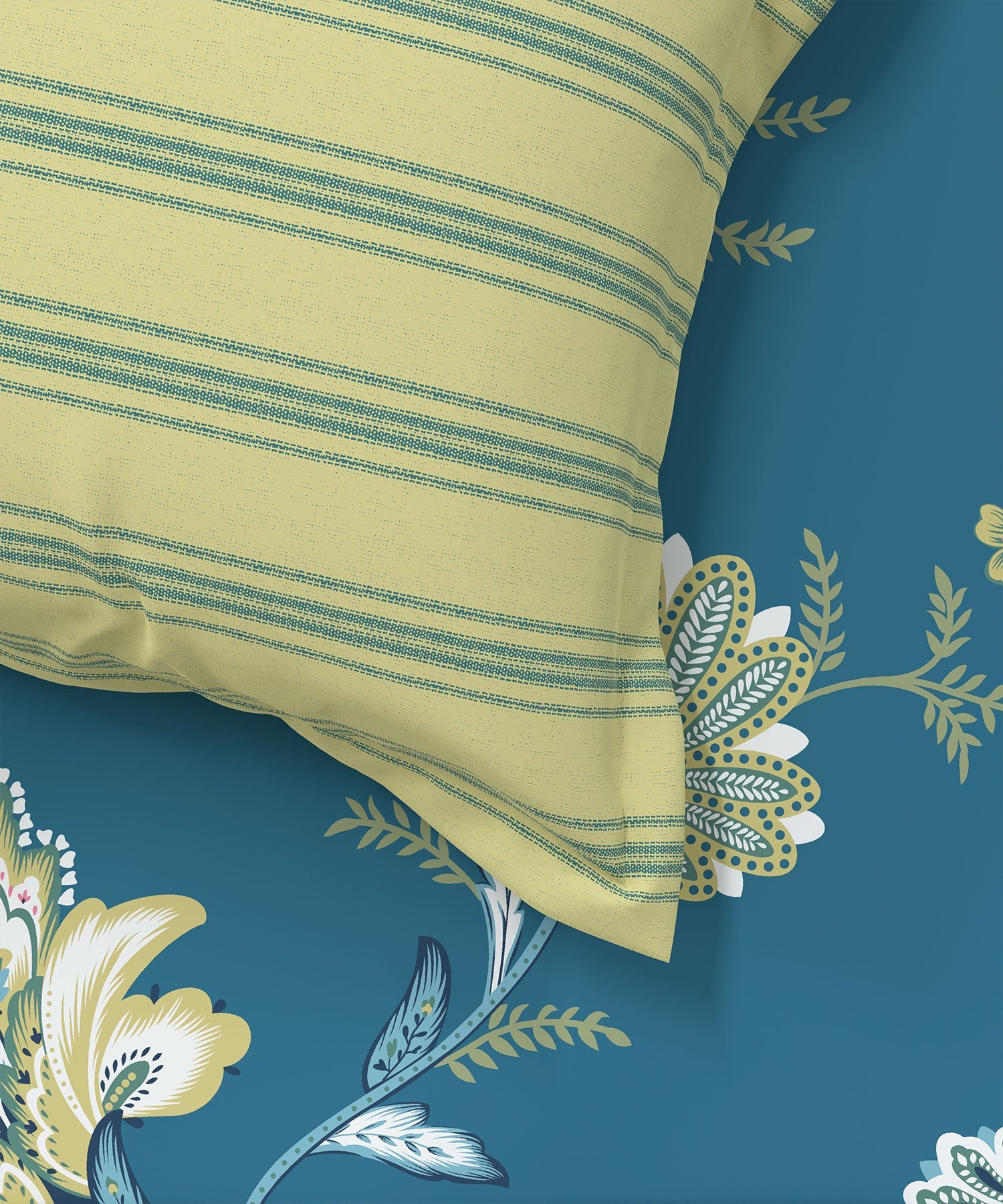 Home Essential King Printed Bedsheet, 144TC, 100% Cotton-Yasmin Teal