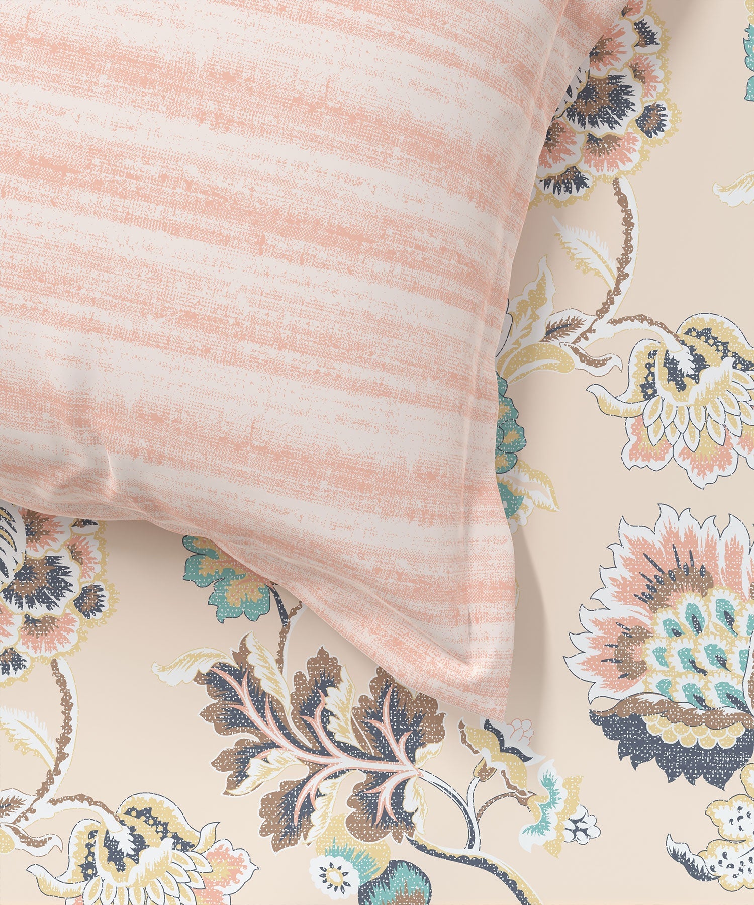 Home Essential King Printed Bedsheet, 144TC, 100% Cotton-Nayra Peach