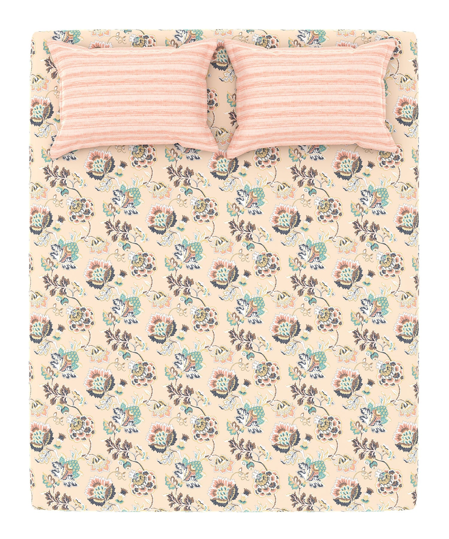 Home Essential King Printed Bedsheet, 144TC, 100% Cotton-Nayra Peach