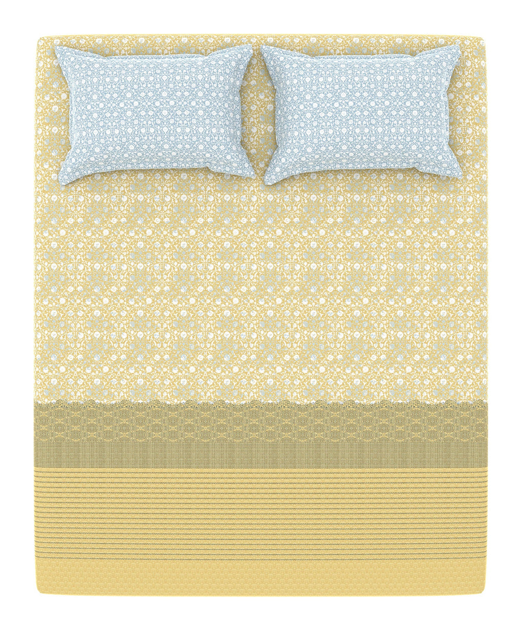 Home Essential King Printed Bedsheet, 144TC, 100% Cotton-Emaar Olive