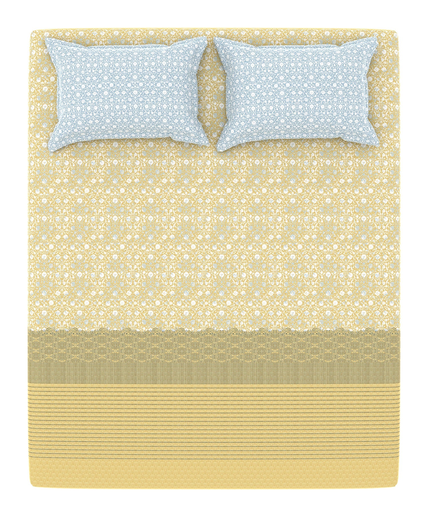Home Essential King Printed Bedsheet, 144TC, 100% Cotton-Emaar Olive