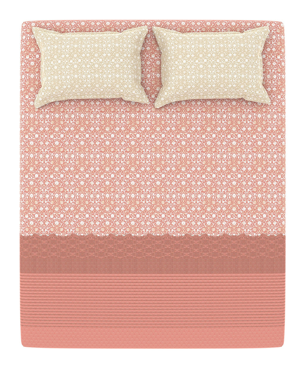 Home Essential King Printed Bedsheet, 144TC, 100% Cotton-Emaar Red