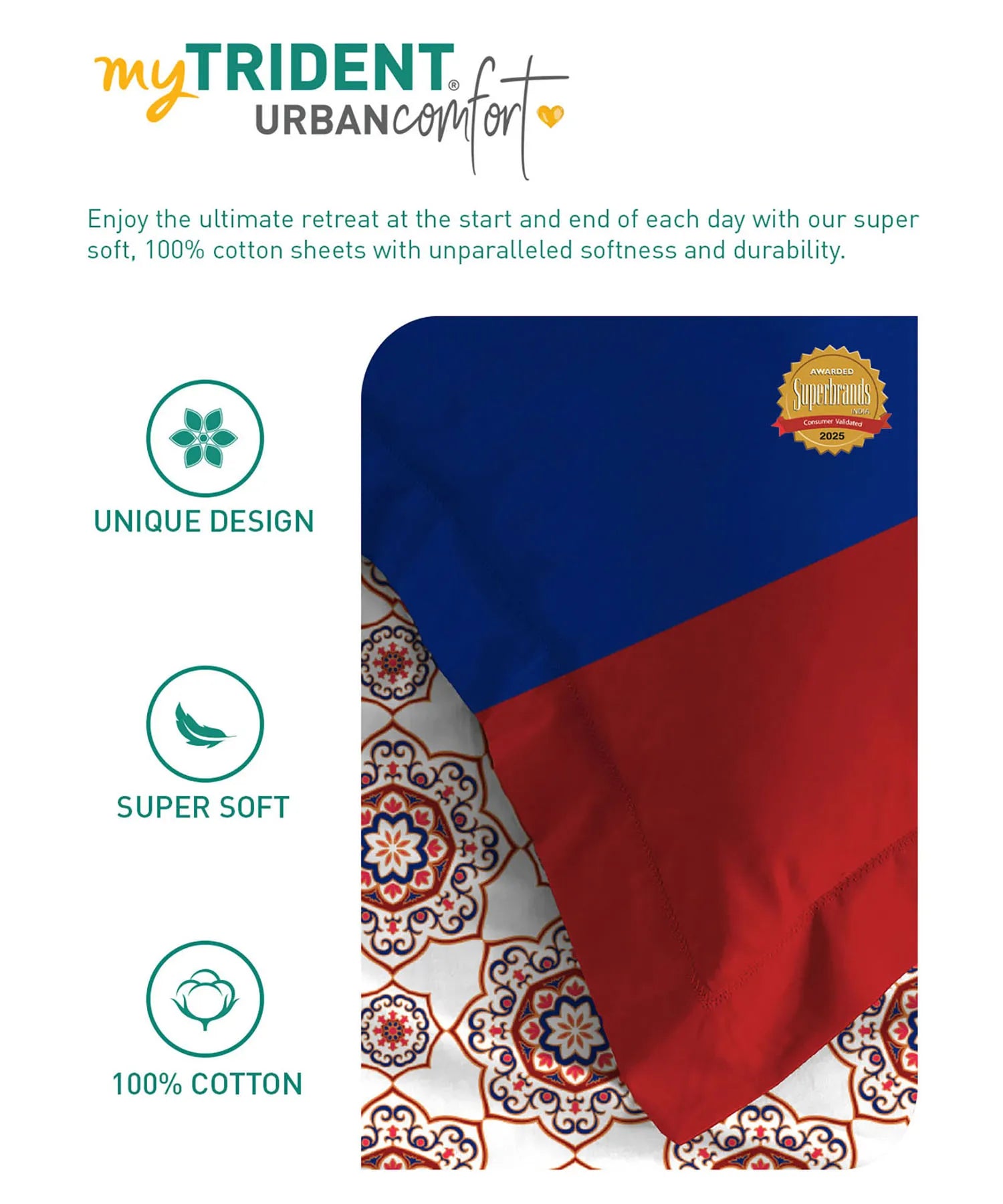 Urban Comfort Queen Bedsheet Set, Majestic Mandala Red|144 TC Cotton| 2 Pillow Covers