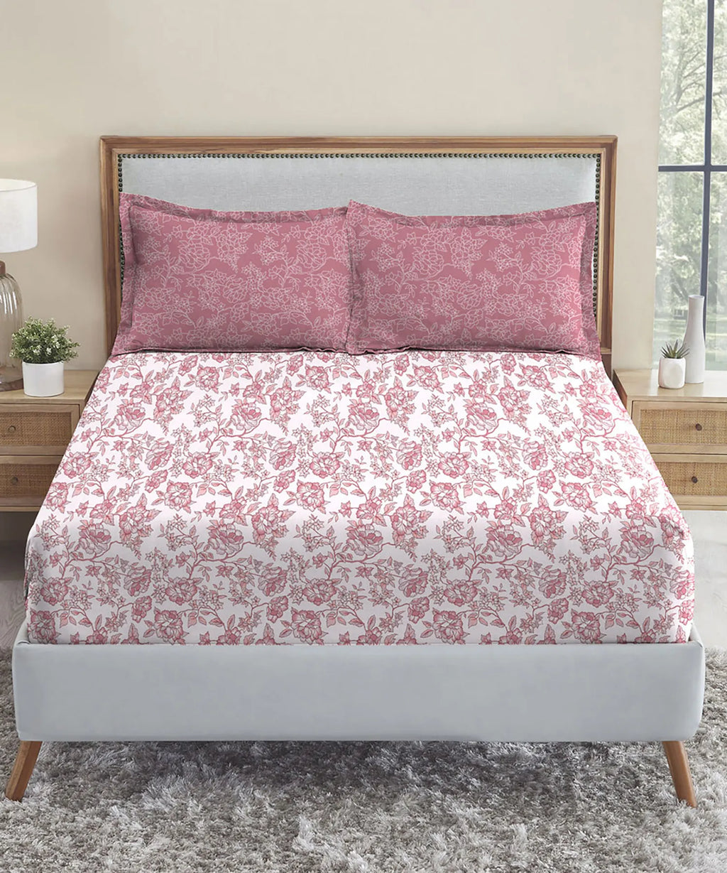 Urban Comfort Queen Bedsheet Set, Juliet Pink |144 TC Cotton| 2 Pillow Covers