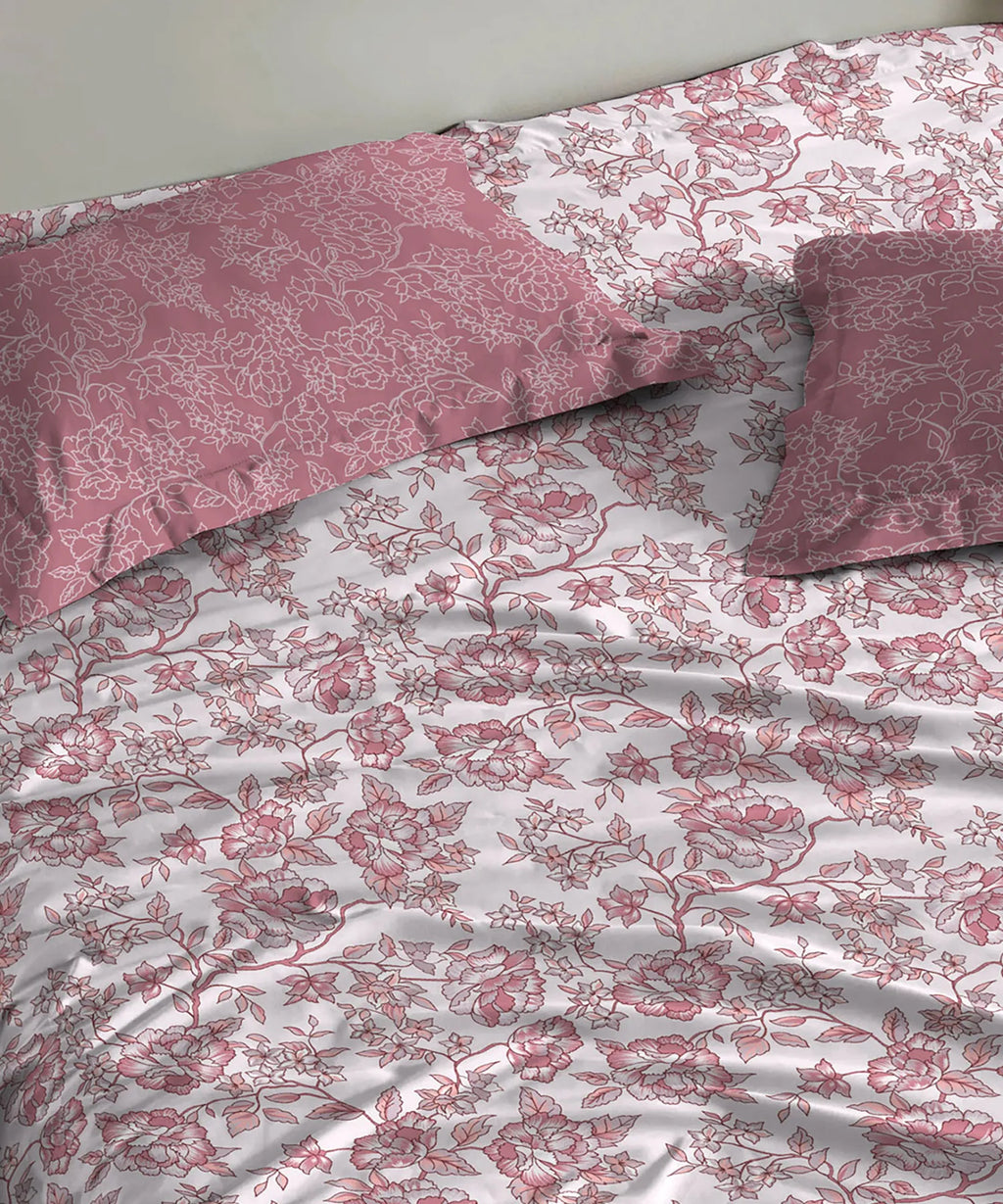 Urban Comfort Queen Bedsheet Set, Juliet Pink |144 TC Cotton| 2 Pillow Covers