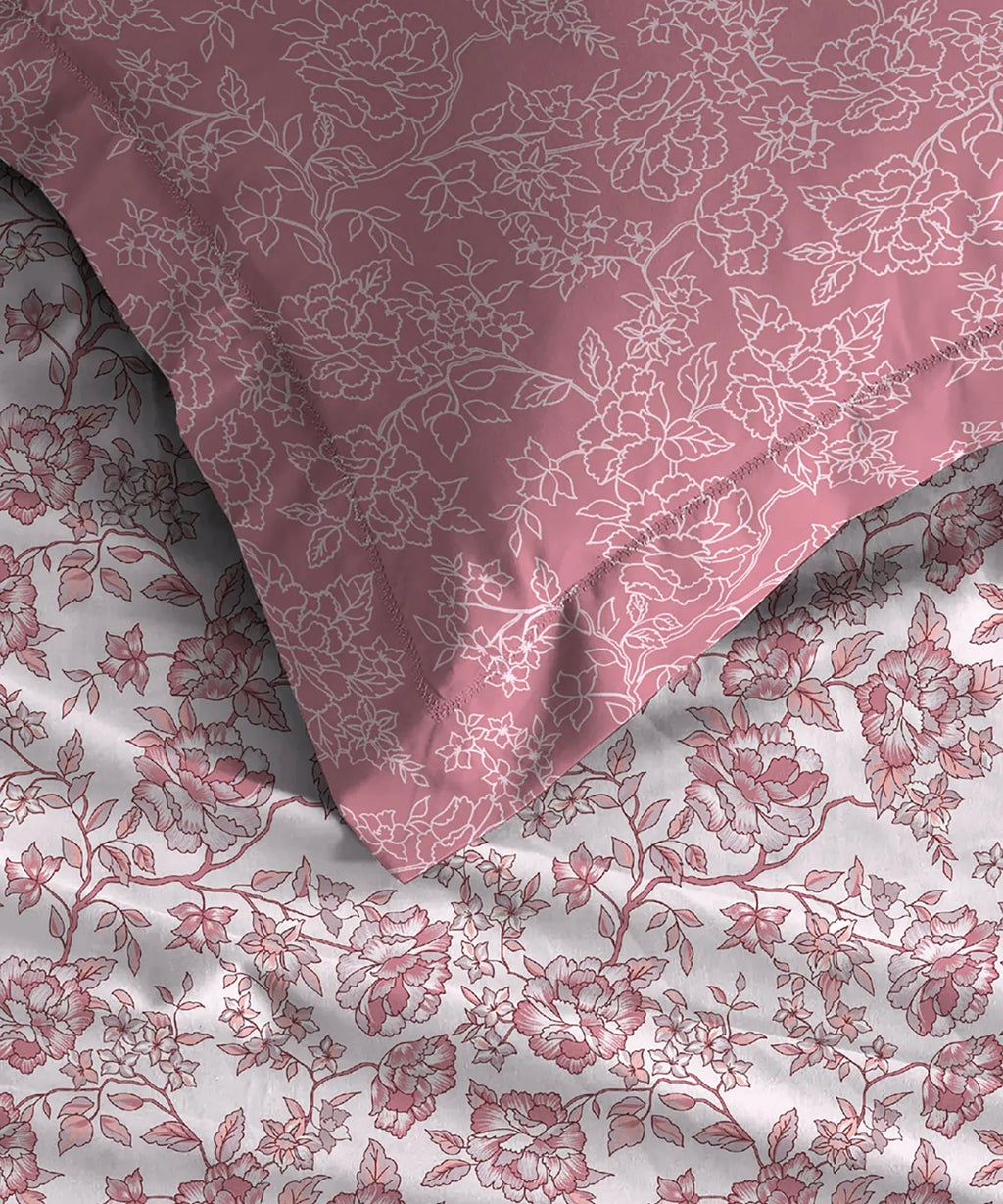Urban Comfort Queen Bedsheet Set, Juliet Pink |144 TC Cotton| 2 Pillow Covers