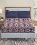 Urban Comfort Queen Bedsheet Set, Modern Indigo |144 TC Cotton| 2 Pillow Covers