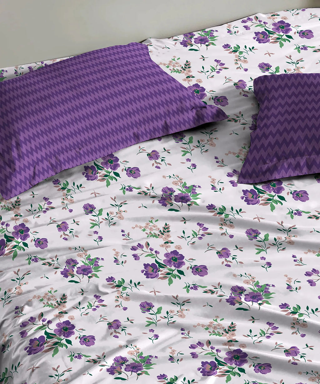 Urban Comfort Queen Bedsheet Set, Sunset Purple |144 TC Cotton| 2 Pillow Covers