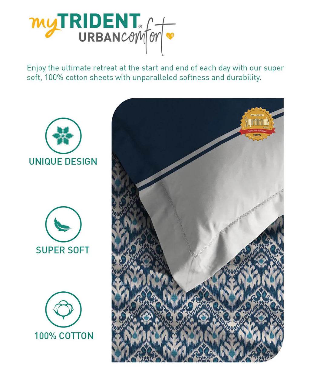 Urban Comfort Queen Bedsheet Set, Audrey |144 TC Cotton| 2 Pillow Covers