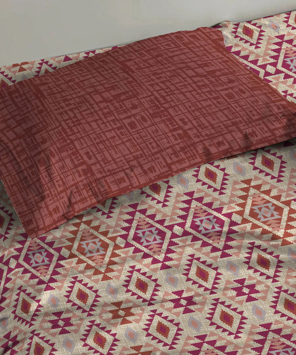 Urban Comfort Single Bedsheet Set, Aria Red |144 TC Cotton| 1 Pillow Covers