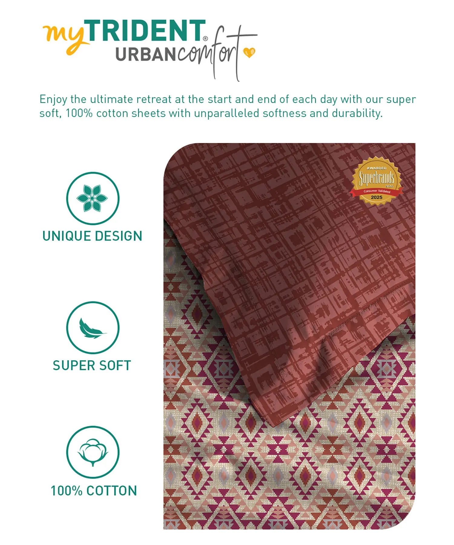 Urban Comfort Single Bedsheet Set, Aria Red |144 TC Cotton| 1 Pillow Covers