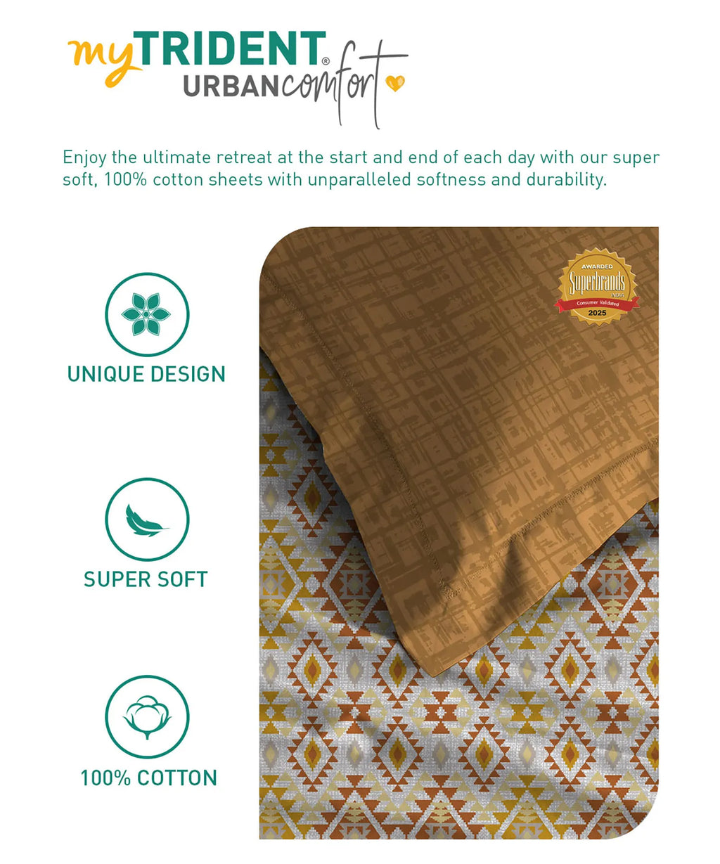 Urban Comfort Single Bedsheet Set, Aria Yellow |144 TC Cotton| 1 Pillow Covers
