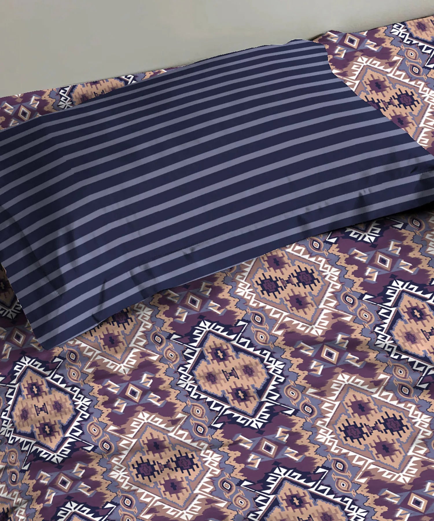 Urban Comfort Single Bedsheet Set, Modern Indigo |144 TC Cotton| 1 Pillow Covers