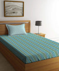 Urban Comfort Single Bedsheet Set, Party Mood Teal|144 TC Cotton| 1 Pillow Covers