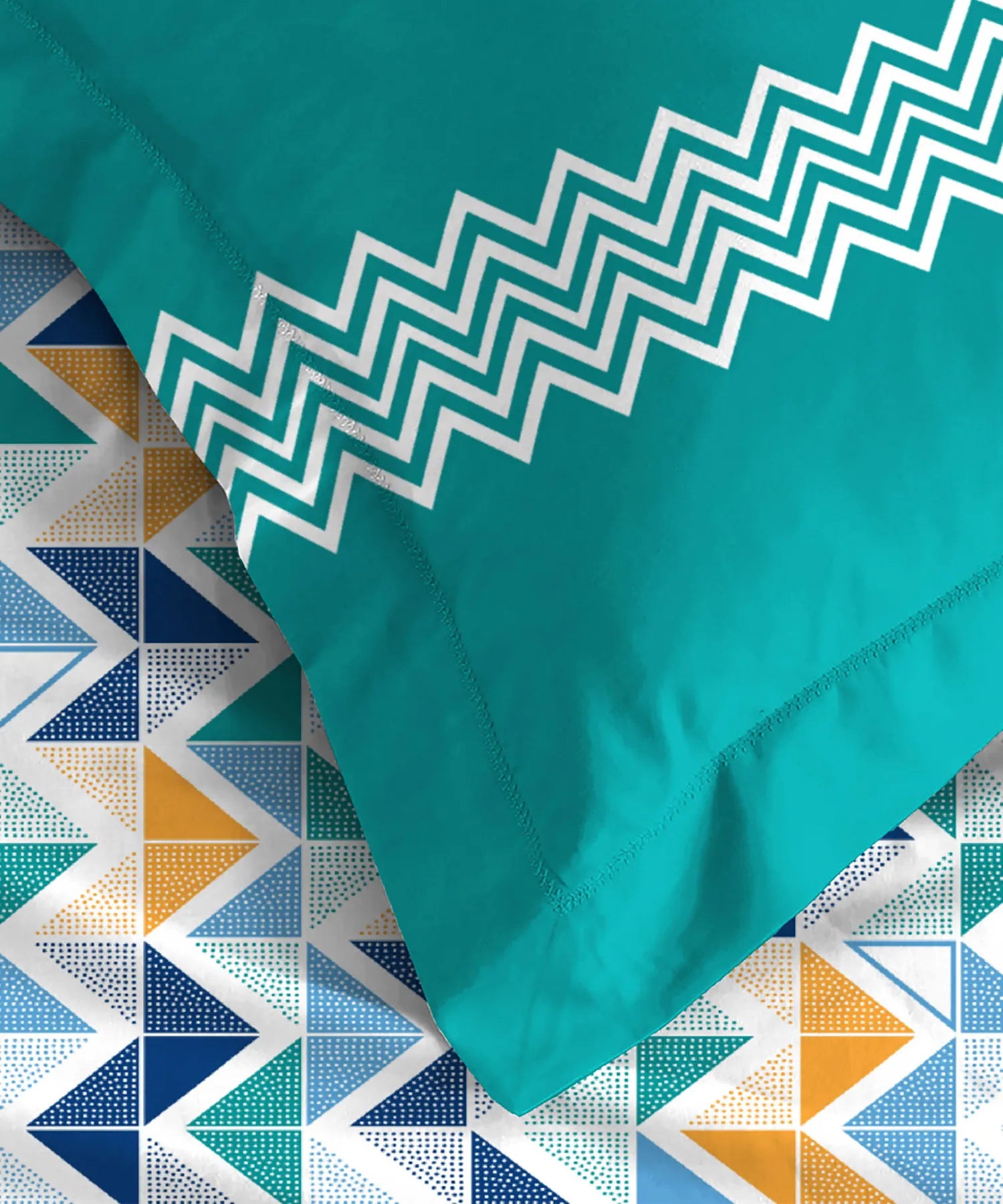 Urban Comfort Single Bedsheet Set, Trippy Triangles Blue |144 TC Cotton| 1 Pillow Covers