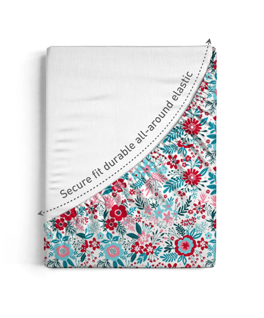 Urban Comfort King Fitted Bedsheet Set, Gardenia Blooms Pink|144 TC Cotton| 2 Pillow Covers