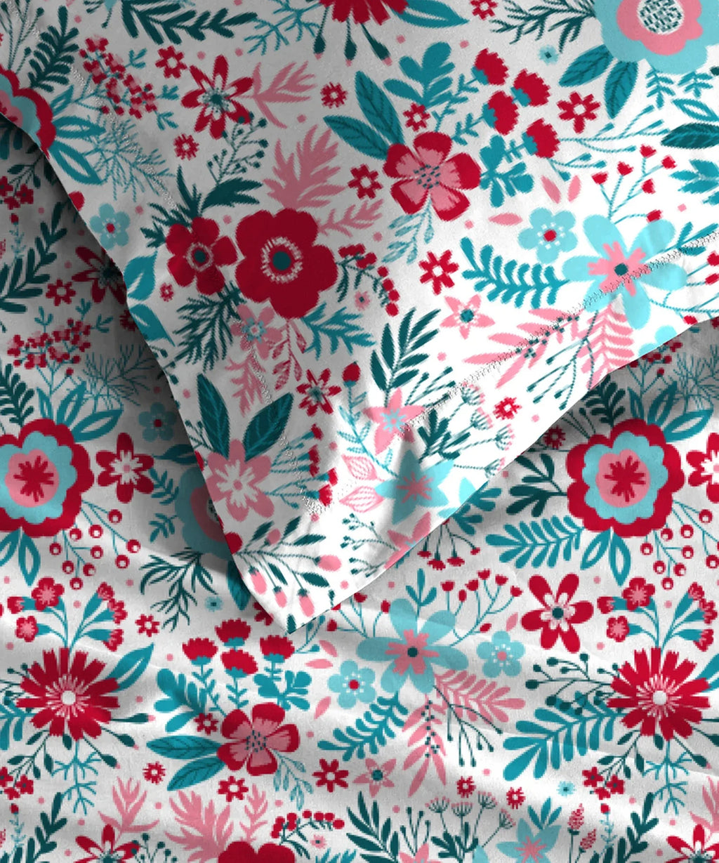 Urban Comfort King Fitted Bedsheet Set, Gardenia Blooms Pink|144 TC Cotton| 2 Pillow Covers