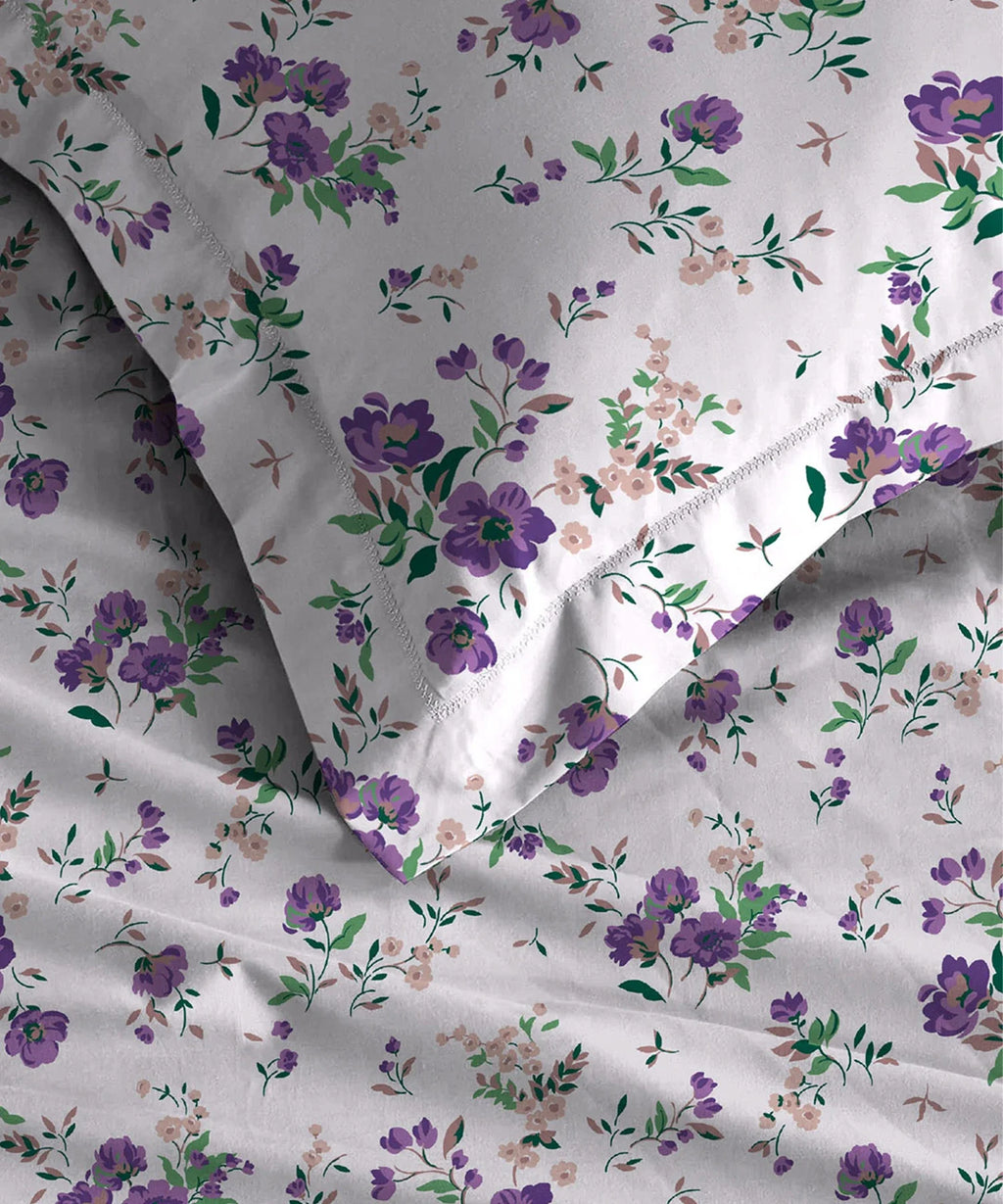 Urban Comfort King Fitted Bedsheet Set, Sunset Purple |144 TC Cotton| 2 Pillow Covers