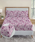 Urban Comfort King Fitted Bedsheet Set, Desert Gardern Pink|144 TC Cotton| 2 Pillow Covers