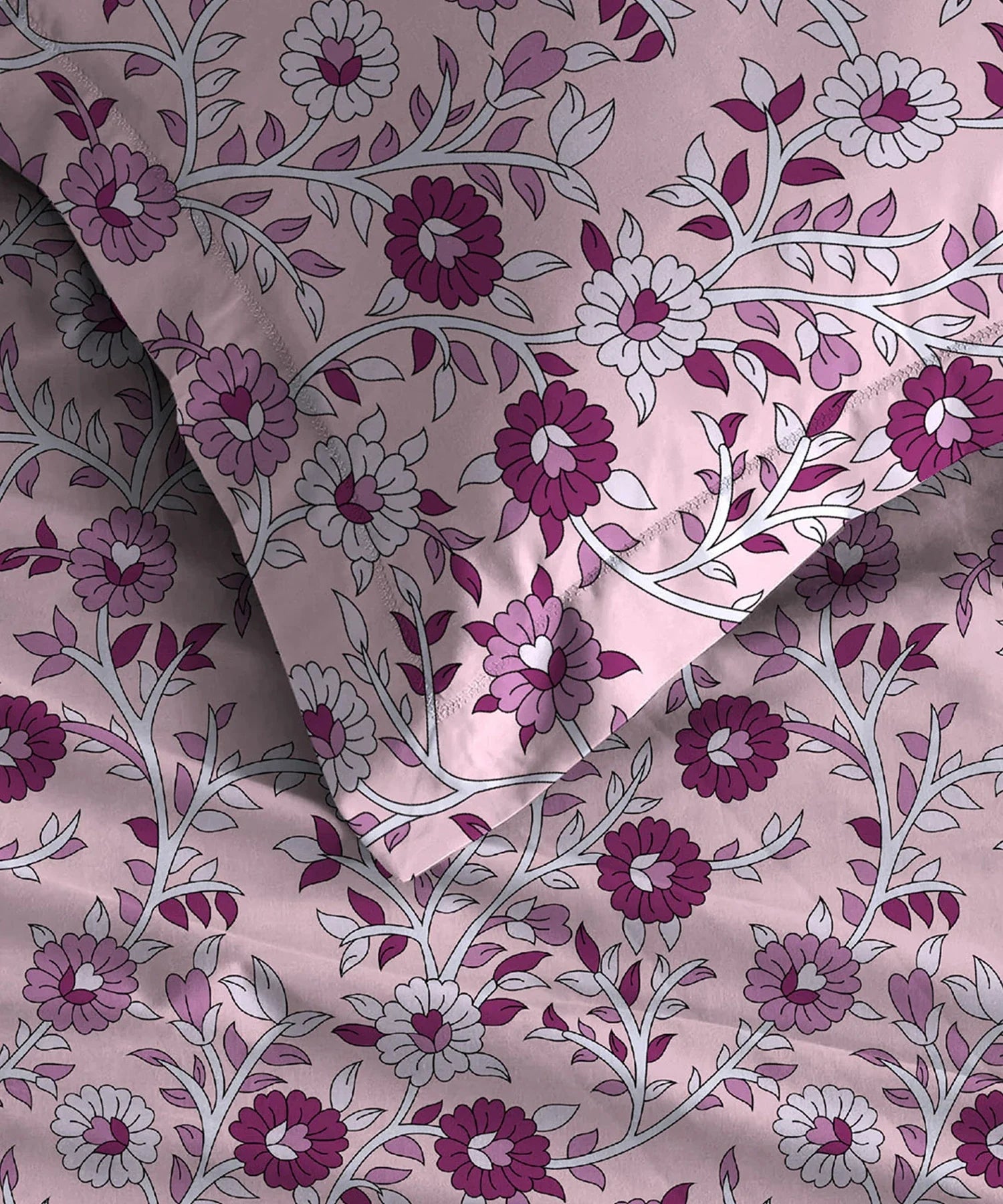 Urban Comfort King Fitted Bedsheet Set, Desert Gardern Pink|144 TC Cotton| 2 Pillow Covers