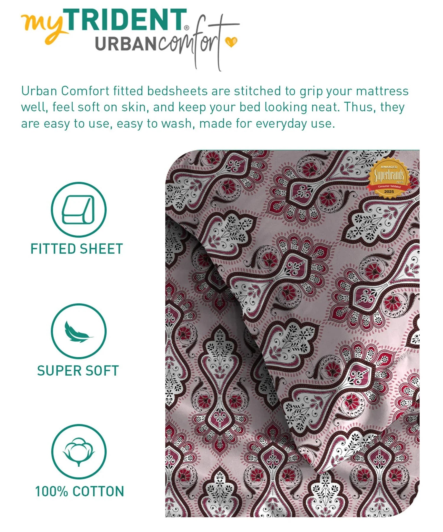 Urban Comfort King Fitted Bedsheet Set, Delicate Blush |144 TC Cotton| 2 Pillow Covers