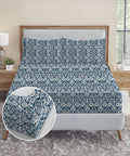 Urban Comfort King Fitted Bedsheet Set, Audrey |144 TC Cotton| 2 Pillow Covers