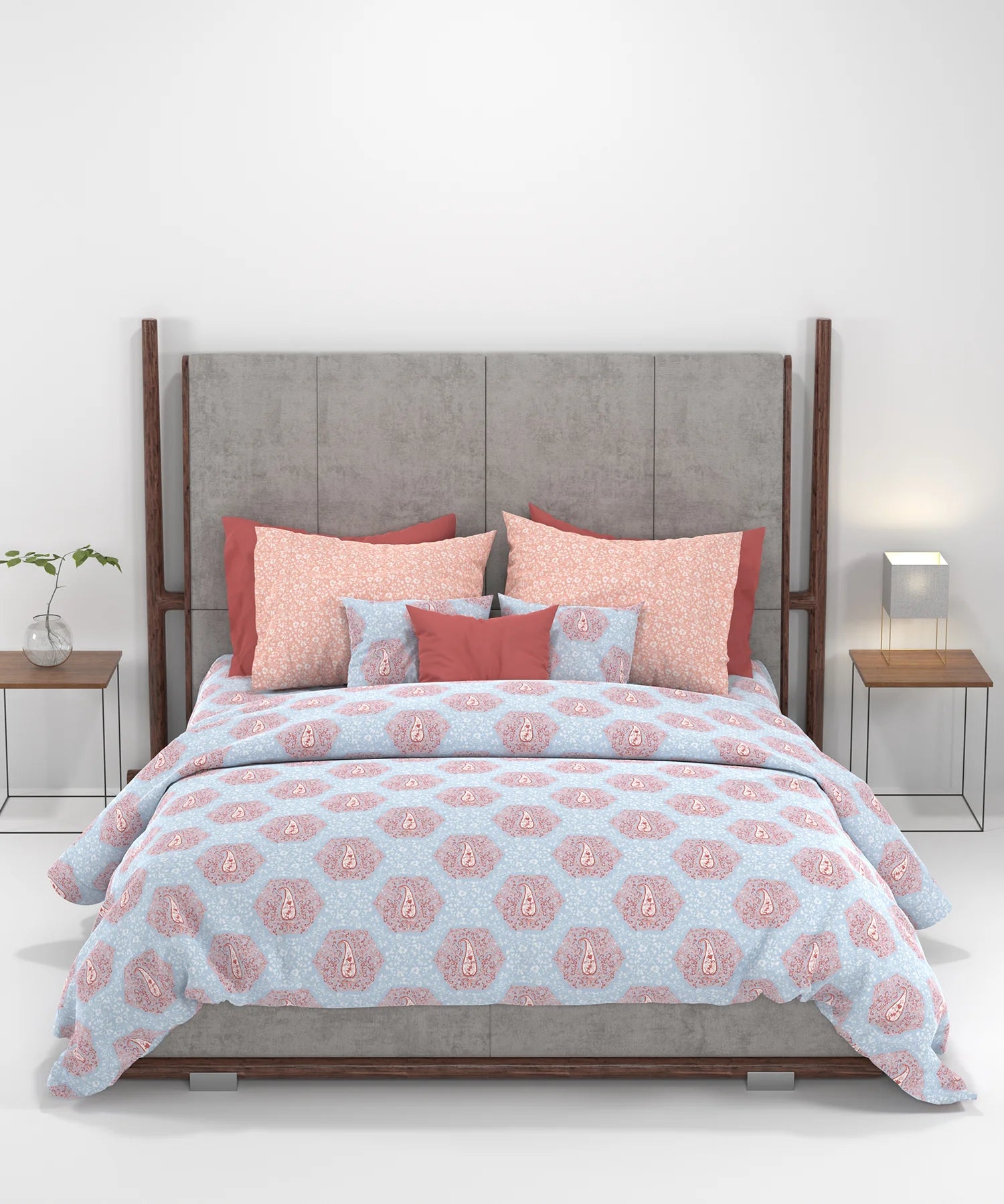 Carnival Ornate Queen Bedsheet, Heer Powder Blue|144 TC Cotton| 2 Pillow Covers