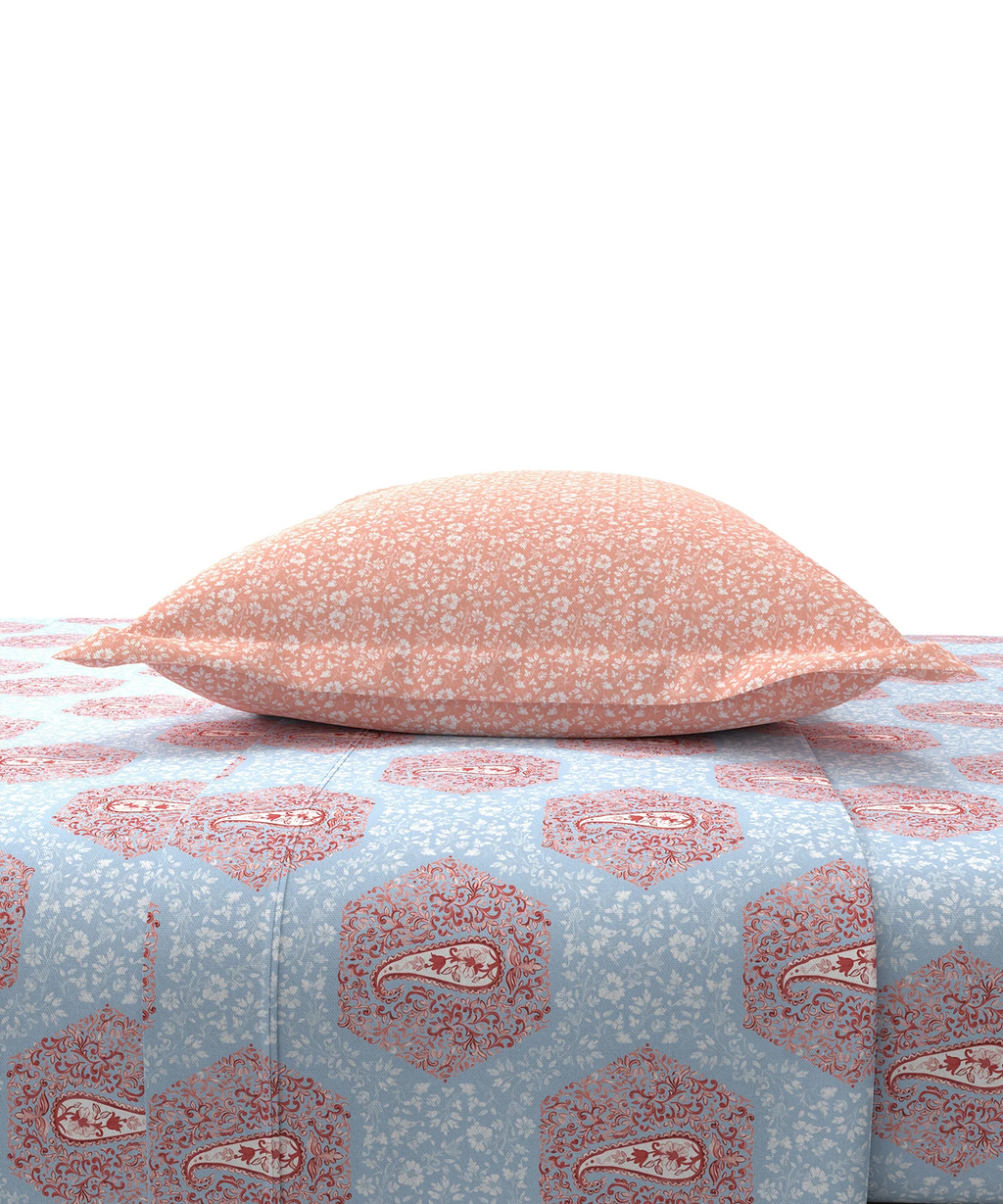 Carnival Ornate Queen Bedsheet, Heer Powder Blue|144 TC Cotton| 2 Pillow Covers