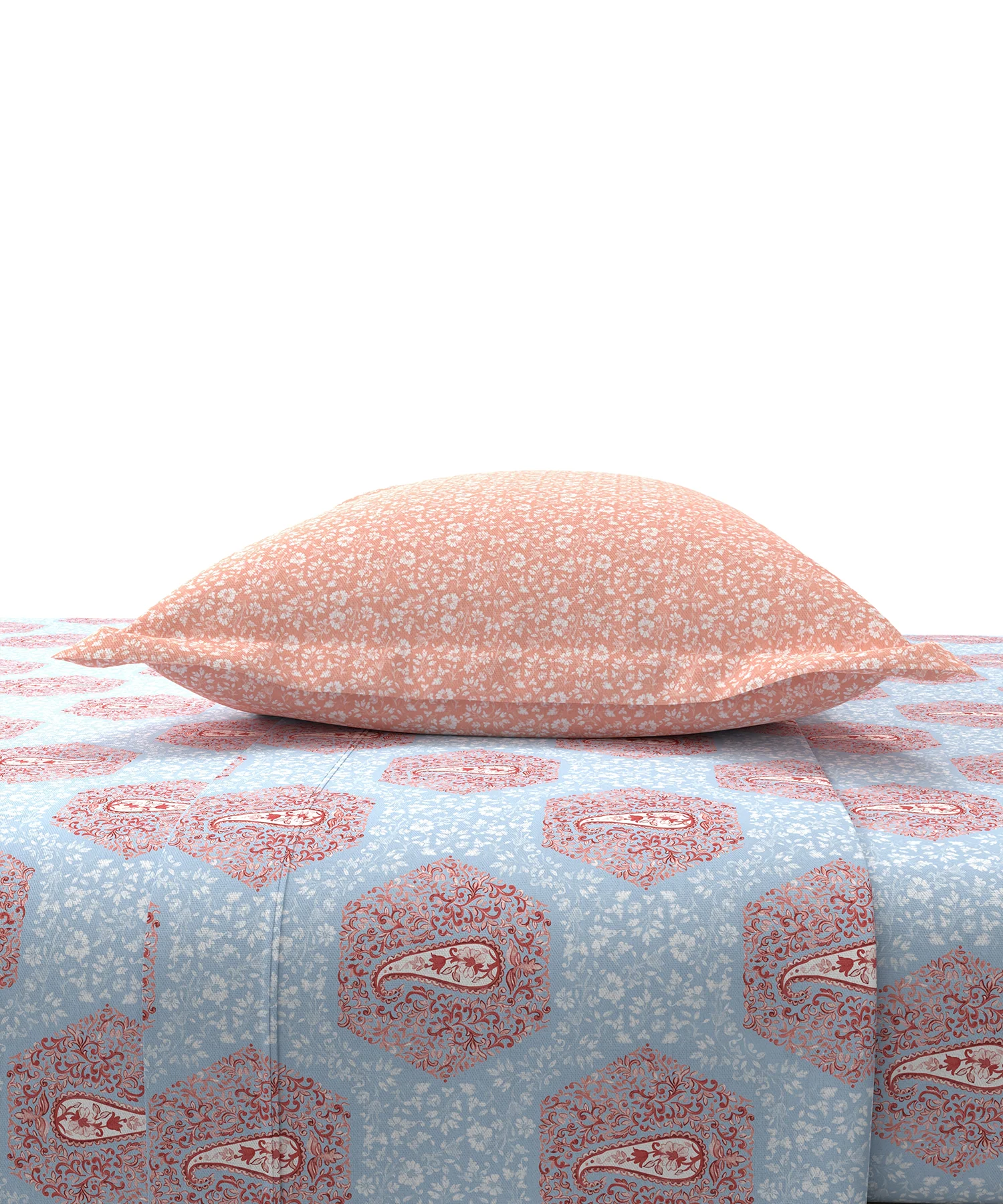 Carnival Ornate Queen Bedsheet, Heer Powder Blue|144 TC Cotton| 2 Pillow Covers