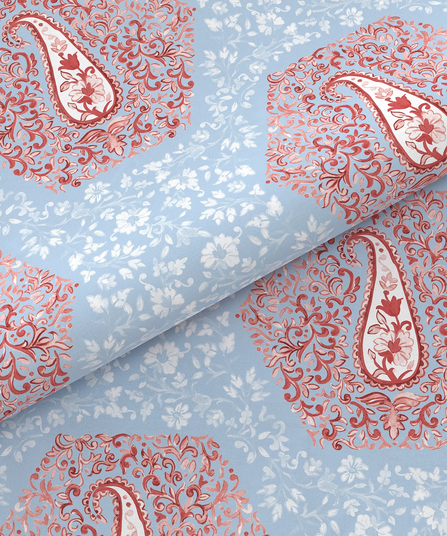Carnival Ornate Queen Bedsheet, Heer Powder Blue|144 TC Cotton| 2 Pillow Covers