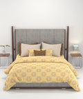 Carnival Ornate Queen Bedsheet, Heer Yellow|144 TC Cotton| 2 Pillow Covers