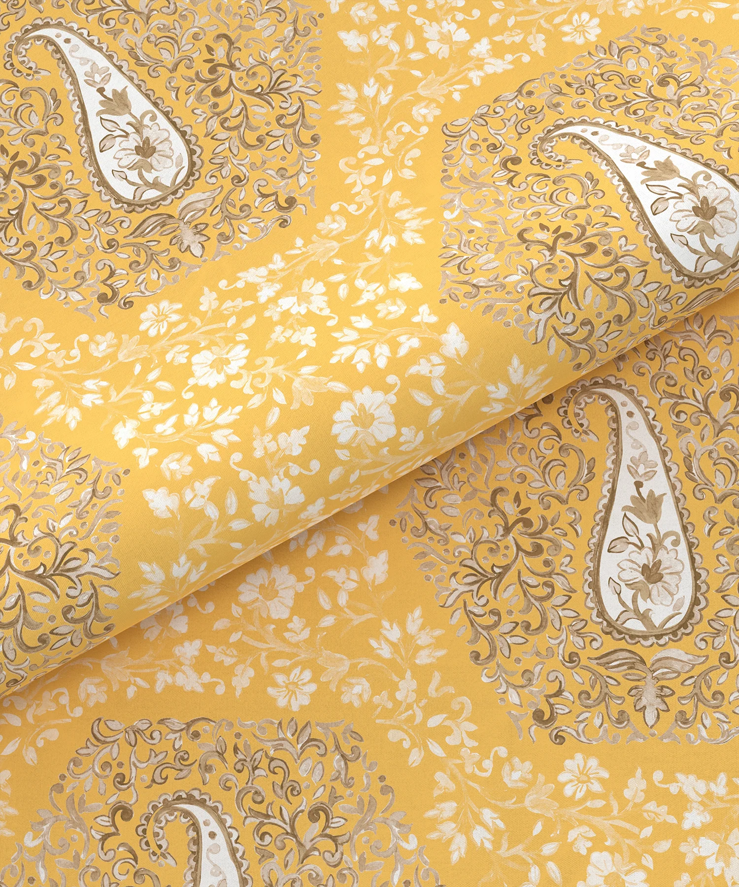 Carnival Ornate Queen Bedsheet, Heer Yellow|144 TC Cotton| 2 Pillow Covers