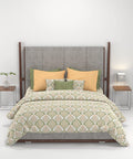 Carnival Ornate Queen Bedsheet, Manohari Sage |144 TC Cotton| 2 Pillow Covers
