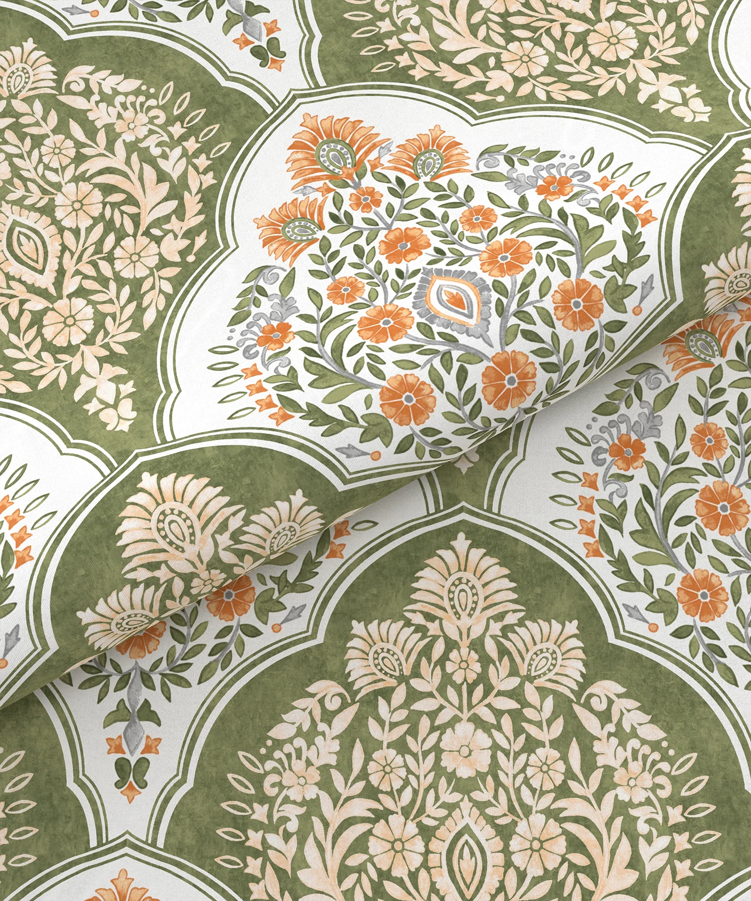 Carnival Ornate Queen Bedsheet, Manohari Sage |144 TC Cotton| 2 Pillow Covers