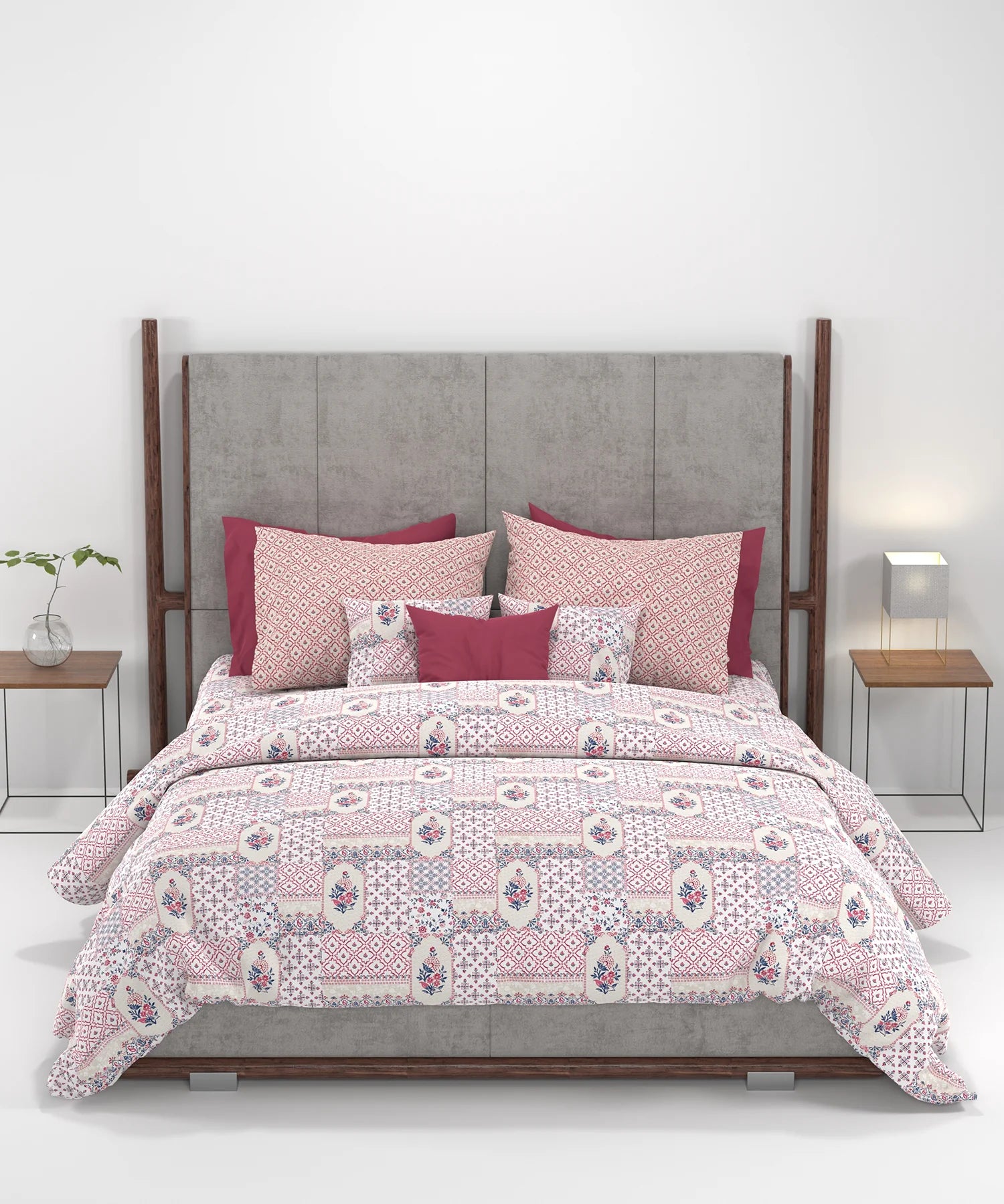 Carnival Ornate Queen Bedsheet, Meera Pink|144 TC Cotton| 2 Pillow Covers